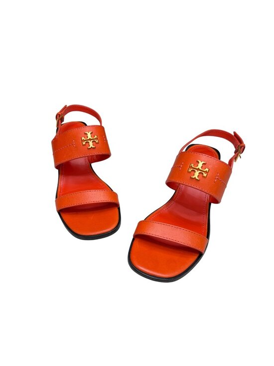 Tory Burch Shoes - Tory Burch Eleanor Block Heel Sandals Women's Orange Slingback Logo, Sz 8M NWOB